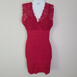 Bebe Lace Bandage Bodycon Dress Pink Women's Size Small